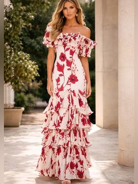 Floral Ruffle Maxi Dress The Kasara